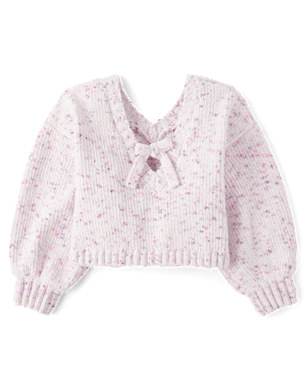 Girls Bow Back Cable Knit Chenille Sweater