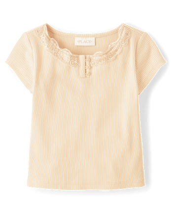 Girls Ribbed Lace Henley Top