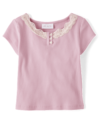 Girls Ribbed Lace Henley Top
