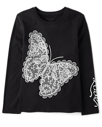 Girls Lace Butterfly Graphic Tee