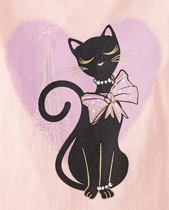 Girls Ribbon Cat Graphic Tee