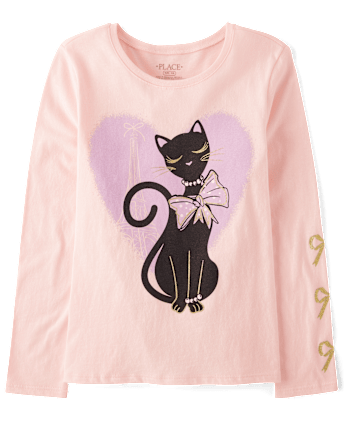 Girls Ribbon Cat Graphic Tee