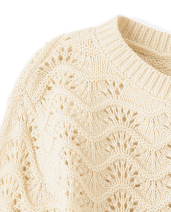 Girls Scalloped Pointelle Sweater