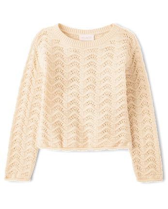Girls Scalloped Pointelle Sweater