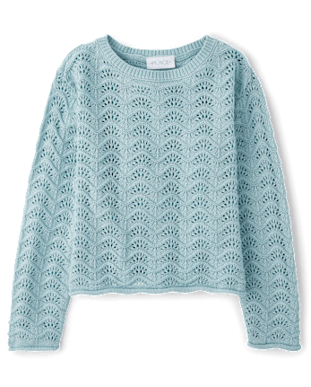 Girls Scalloped Pointelle Sweater