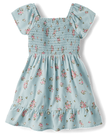 Toddler Girls Floral Smocked Ruffle Dress