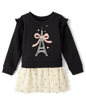 Baby And Toddler Girls Glitter Paris Sweatshirt Dress