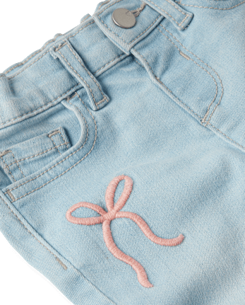 Toddler Girls Embroidered Bow High Rise Flare Jeans