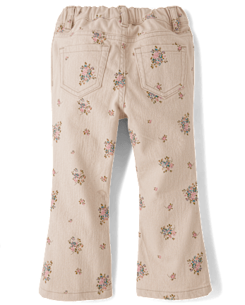 Toddler Girls Floral High Rise Flare Jeans