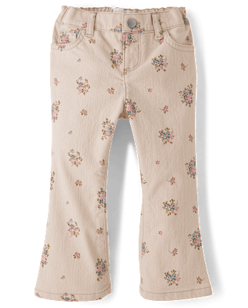Toddler Girls Floral High Rise Flare Jeans