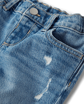 Toddler Girls Ripped Roll Cuff Straight Jeans