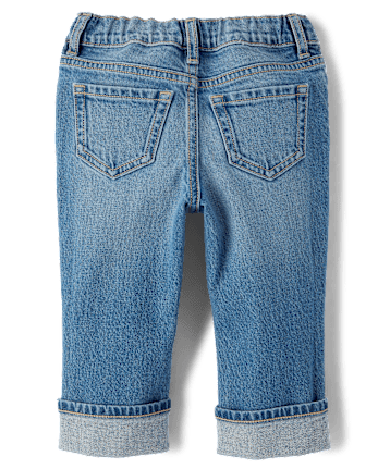 Toddler Girls Ripped Roll Cuff Straight Jeans