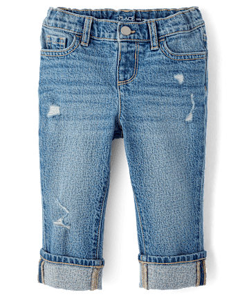 Toddler Girls Ripped Roll Cuff Straight Jeans