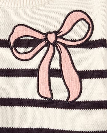 Toddler Girls Striped Sequin Bow Sweater