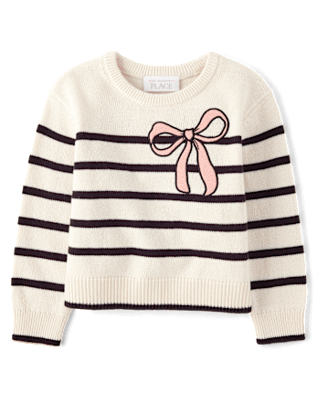 Toddler Girls Striped Sequin Bow Sweater