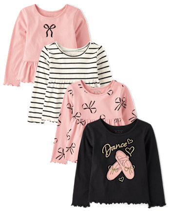 Toddler Girls Bow Lettuce Top 4-Pack