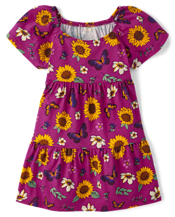 Girls Print Tiered Dress
