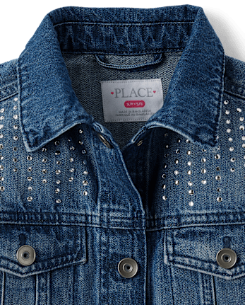 Girls Rhinestone Studded Denim Jacket