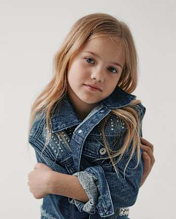 Veste en jean cloutée de strass pour fille