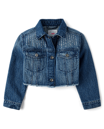Girls Rhinestone Studded Denim Jacket