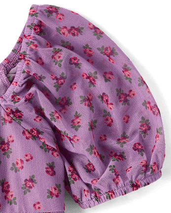 Girls Floral Mesh Puff Sleeve Dress