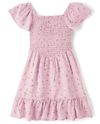 Robe à volants et smocks fleuris pour fille