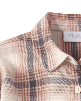 Chemise boutonnée en flanelle à carreaux pour fille
