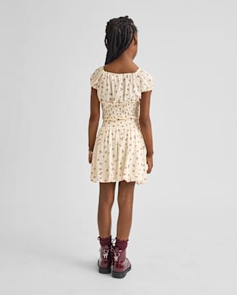 Jupe bulle à smocks fleurie pour fille