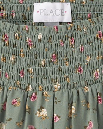 Jupe bulle à smocks fleurie pour fille