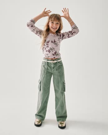 Girls Garment Dyed Baggy Cargo Jeans