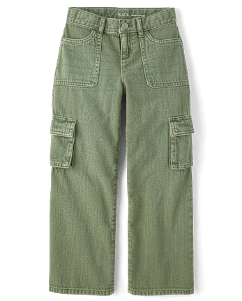 Girls Garment Dyed Baggy Cargo Jeans