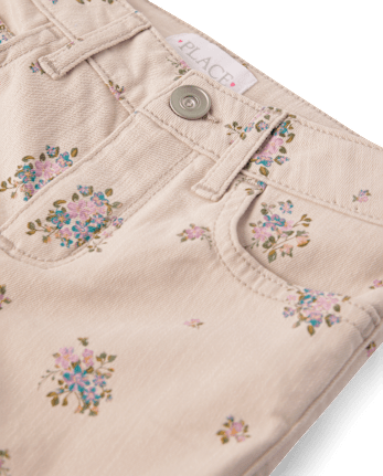 Girls Floral High Rise Flare Jeans