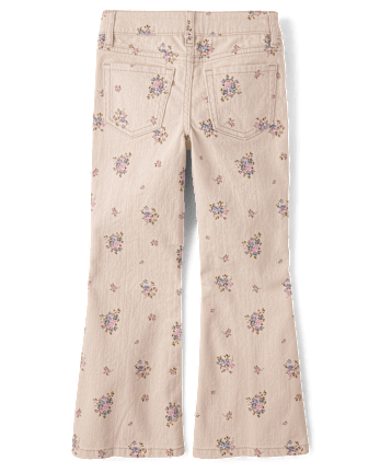 Girls Floral High Rise Flare Jeans