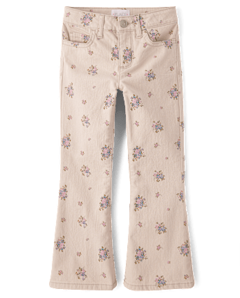 Girls Floral High Rise Flare Jeans