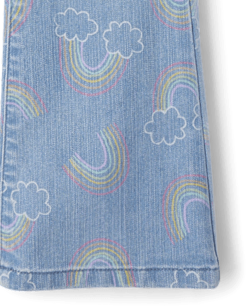 Jean évasé taille haute arc-en-ciel pour fille