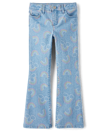 Girls Rainbow High Rise Flare Jeans