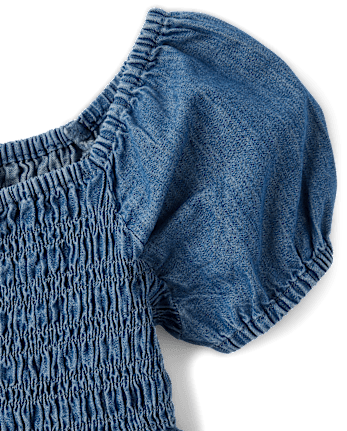 Girls Chambray Smocked Dress
