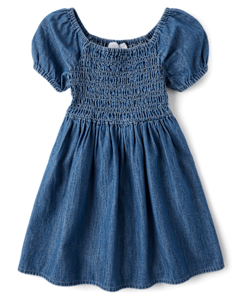 Girls Chambray Smocked Dress