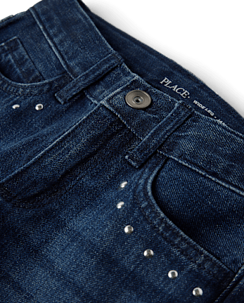 Girls Studded Wide Leg Jeans