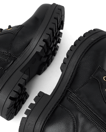 Girls Heart Charm Combat Boots