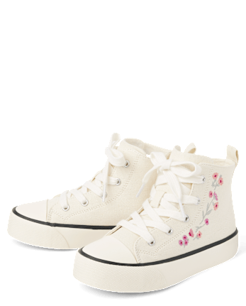 Girls Embroidered Floral High Top Sneakers