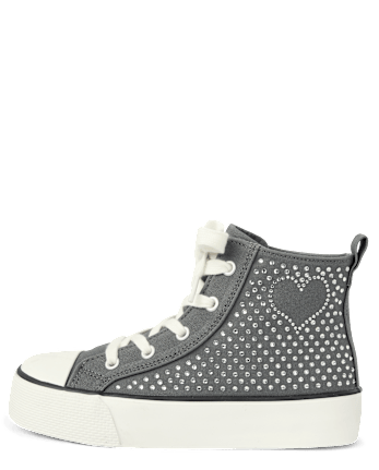 Girls Rhinestone Heart High Top Sneakers