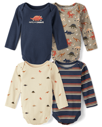 Lot de 4 bodies dinosaures pour bébé garçon
