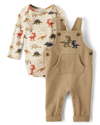 Baby Boys Embroidered Dino Overalls 2-Piece Playwear Set