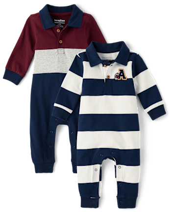 Baby Boys Varsity Polo Romper 2-Pack