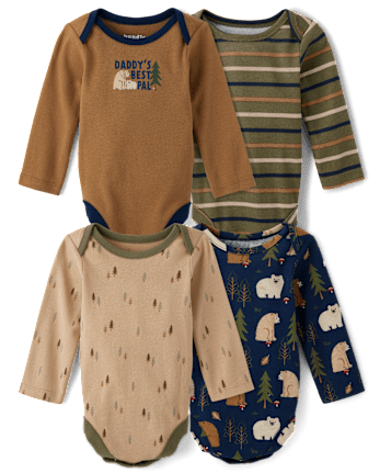 Lot de 4 bodys ours pour bébé garçon