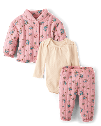 Ensemble de vêtements jeu 3 pièces à fleurs pour bébé fille
