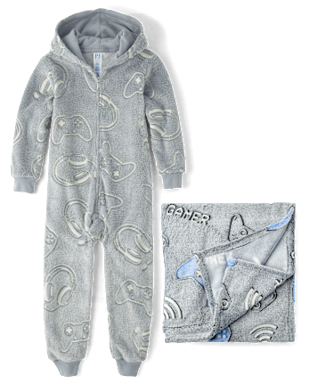 Boys Glow Gamer Sherpa One Piece Pajamas