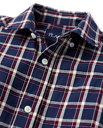 Boys Plaid Poplin Button Up Shirt