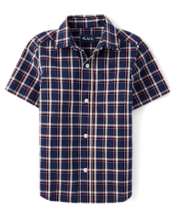 Boys Plaid Poplin Button Up Shirt
